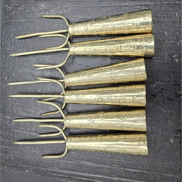 Set Of 6 Vintage Alpaca Silver Three-Prong Corn Forks With Etched Design HS250 - Picture 3 of 4
